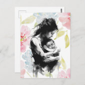 Abstracte moeder en kind inkt en waterverf briefkaart (Voorkant / Achterkant)