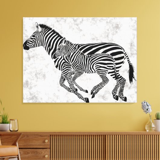 Abstracte moeder en kind zebra's canvas afdruk (Insitu (Woonkamer))