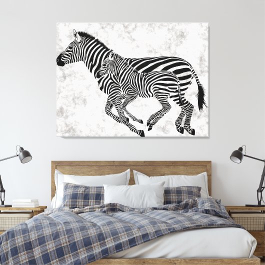 Abstracte moeder en kind zebra's canvas afdruk (Insitu (Slaapkamer))