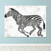 Abstracte moeder en kind zebra's canvas afdruk (Insitu (Houten vloer))