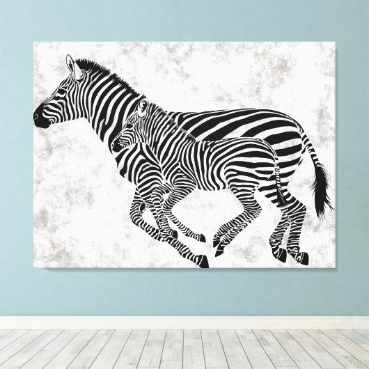 Abstracte moeder en kind zebra's canvas afdruk (Insitu (Houten vloer))