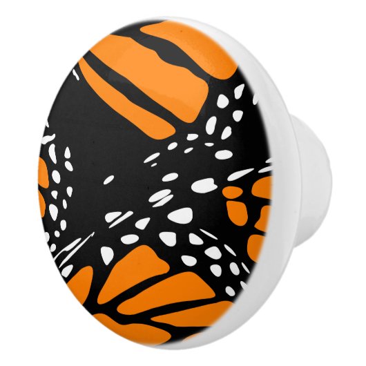 Abstracte monoboogvlinder met Oranje zwart wit Keramische Knop (Rechts)