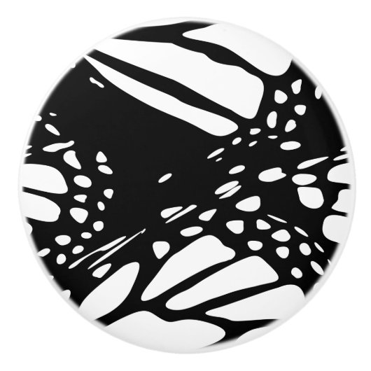 Abstracte monoboogvlinder Wing Black & White Cera Keramische Knop (Voorkant)