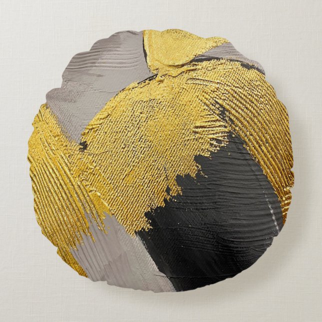 Abstracte monochrome kleuren met gouden penseelstr rond kussen (Voorkant)