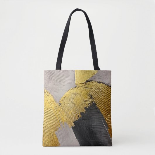 Abstracte monochrome kleuren met gouden penseelstr tote bag (Voorkant)