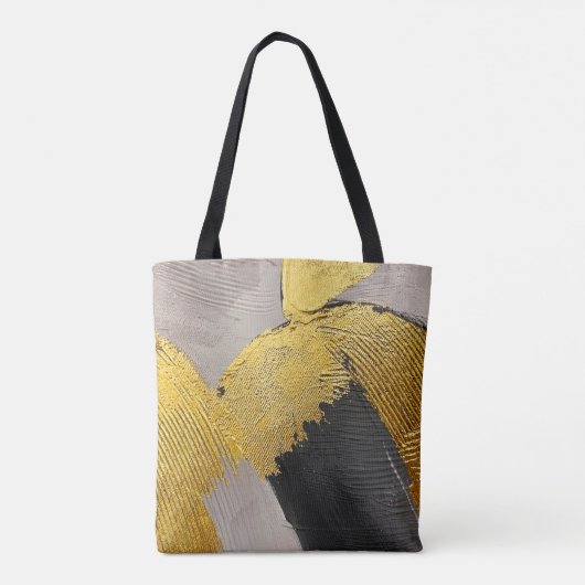 Abstracte monochrome kleuren met gouden penseelstr tote bag (Achterkant)