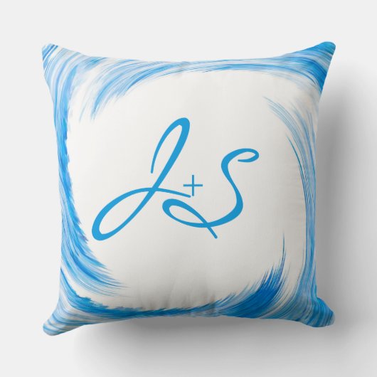 Abstracte monogram Blauwe Zwervel Kussen (Achterkant)