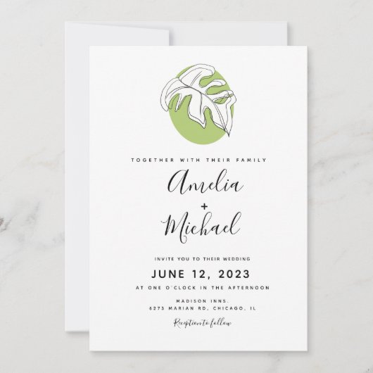 Abstracte Monstera Hand Drawn Botanical Greenery Kaart (Voorkant)