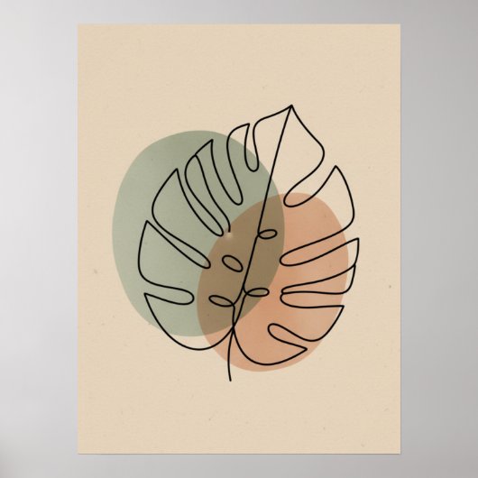 Abstracte Monstera Leaf Line Tekening Poster (Voorkant)
