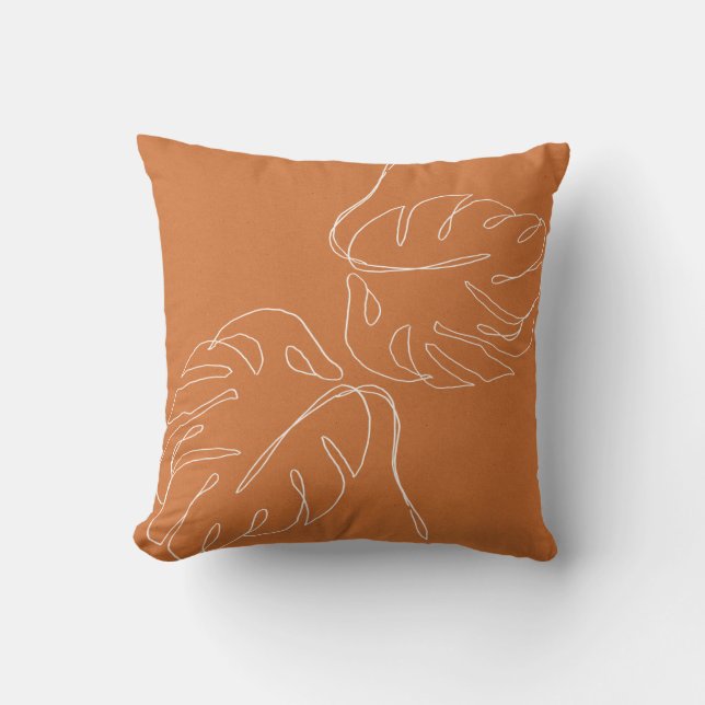 Abstracte Monstera Palm Terracotta Bruin Kussen (Voorkant)