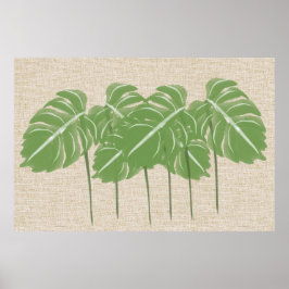 Abstracte Monstera Waterverf op linnen doek Poster