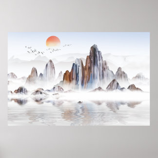 Abstracte, mooie inktschilderingen in de Chinese s Poster