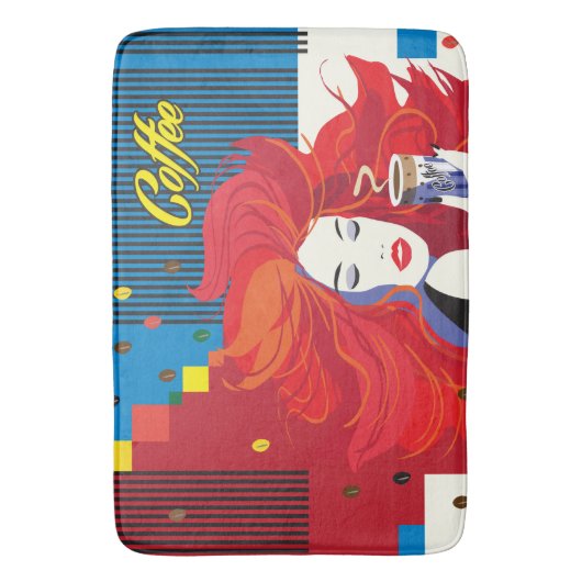 Abstracte "Mooie Mode vrouw met koffiebeker" Badmat (Voorkant Verticaal)