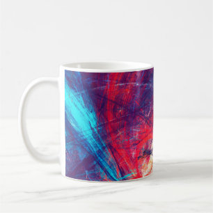 Abstracte, mooie rode en blauwe, heldere kleurenac koffiemok