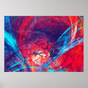 Abstracte, mooie rode en blauwe, heldere kleurenac poster