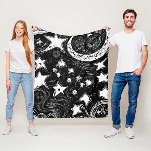 Abstracte moon en sterren fleece deken (In situ)