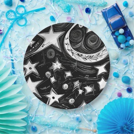 Abstracte moon en sterren papieren bordje (Feest)