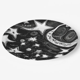 Abstracte moon en sterren papieren bordje