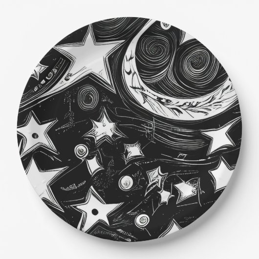 Abstracte moon en sterren papieren bordje (Voorkant)