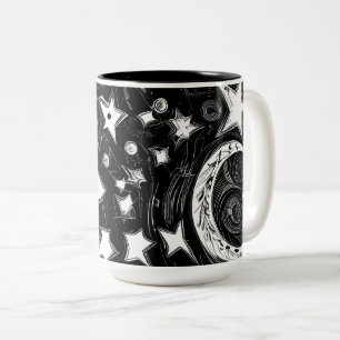 Abstracte moon en sterren tweekleurige koffiemok