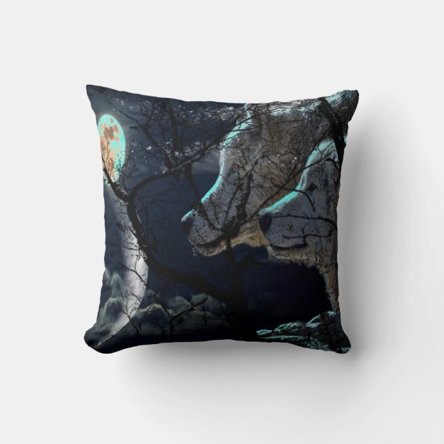 Abstracte Moon Tree nacht gloed wolf Throw kussen (Voorkant)