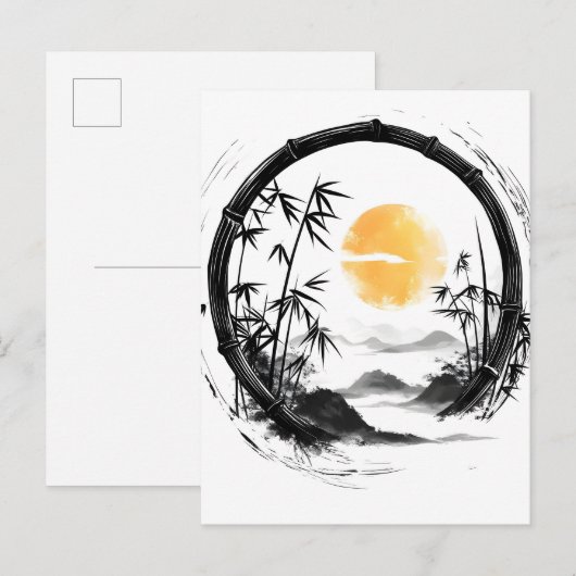 Abstracte Moon Zen Bamboo Flow Aankondigingskaart (Voorkant / Achterkant)