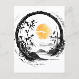 Abstracte Moon Zen Bamboo Flow Feestdagenkaart