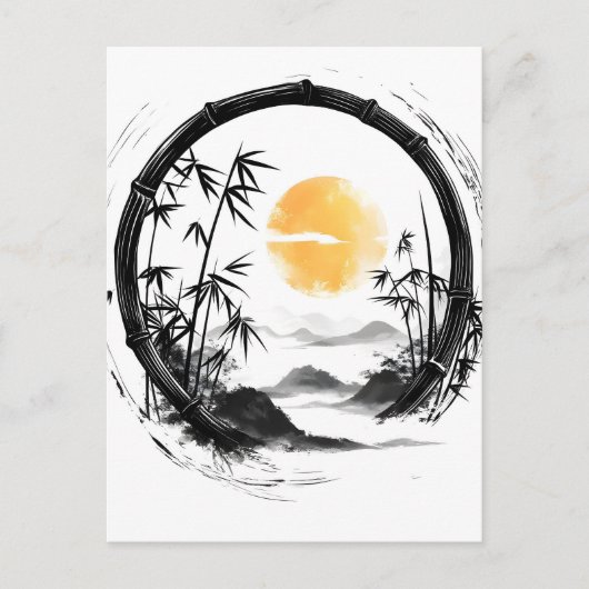 Abstracte Moon Zen Bamboo Flow Feestdagenkaart (Voorkant)