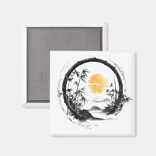 Abstracte Moon Zen Bamboo Flow Magneet