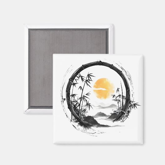 Abstracte Moon Zen Bamboo Flow Magneet (Voorkant / Achterkant)