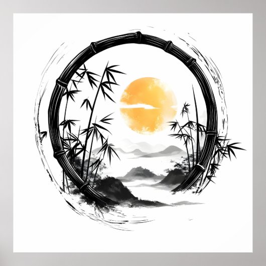Abstracte Moon Zen Bamboo Flow Poster (Voorkant)