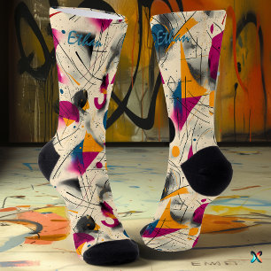 Abstracte Motion Sokken in Magenta, Sinaasappel en