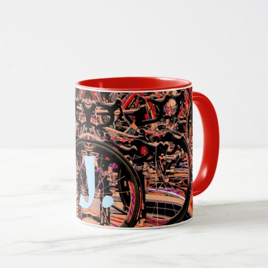 Abstracte motorfles met monogram mok (Voorkant rechts)