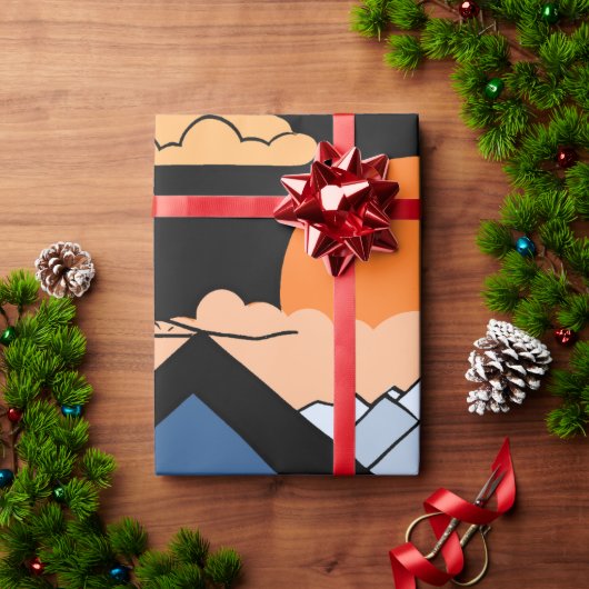 Abstracte Mountain Sunset Geometrische Gift Cadeaupapier (Feestdagen Geschenken)