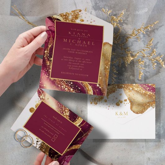 Abstracte Mousserende Huwelijkswijn Rode ID1018 All In One Uitnodiging