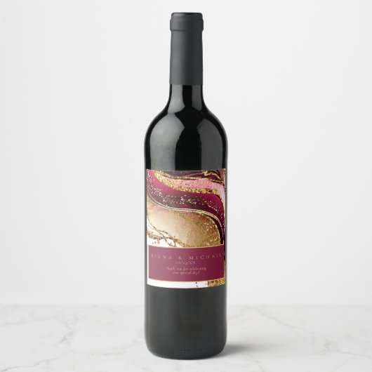 Abstracte Mousserende Huwelijkswijn Rode ID1018 Wijn Etiket (Voorkant)