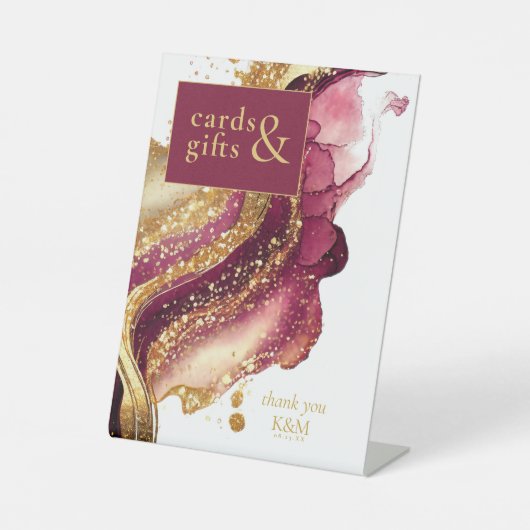 Abstracte Mousserende Kaarten & Geschenken Wijnroo Reclamebord Met Voetstuk (Voorkant)