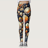 Abstracte Mozaïek Cirkels Navy Sinaasappel Leggings (Voorkant)