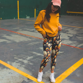 Abstracte Mozaïek Cirkels Navy Sinaasappel Leggings