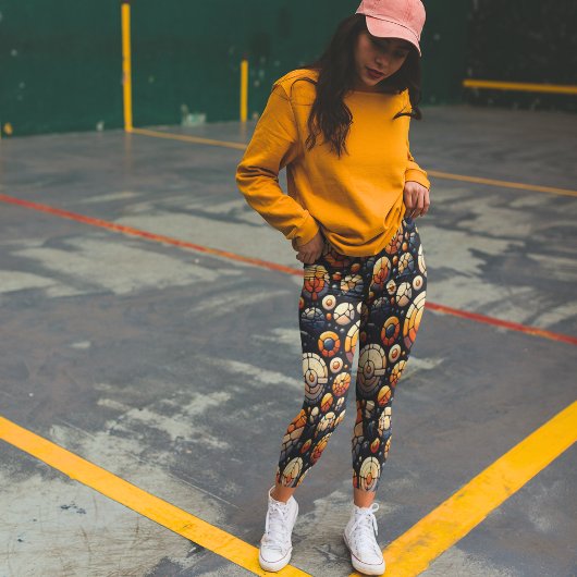 Abstracte Mozaïek Cirkels Navy Sinaasappel Leggings