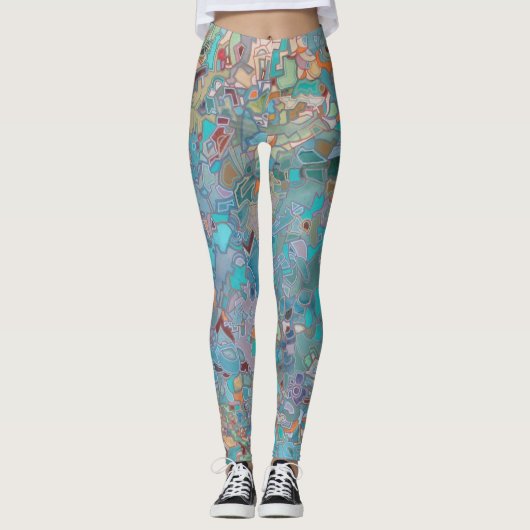 Abstracte mozaïekachtige kunst leggings (Voorkant)