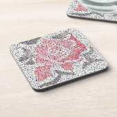 Abstracte mozaïekbloem roos roze witte grijze bloe bier onderzetter (Linkerzijde)