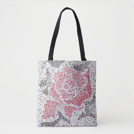 Abstracte mozaïekbloem roos roze witte grijze bloe tote bag (Voorkant)