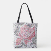 Abstracte mozaïekbloem roos roze witte grijze bloe tote bag (Achterkant)