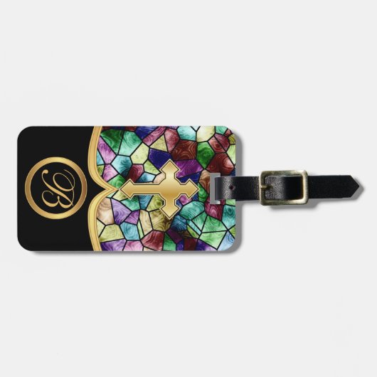 Abstracte mozaïekgordelglas | Golden Cross Bagagelabel (Voorkant horizontaal)