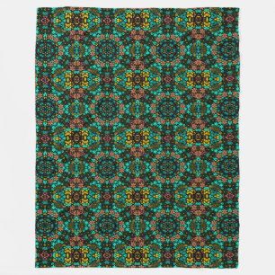 Abstracte mozaïekkaleidoscopische bloemen zwart fleece deken