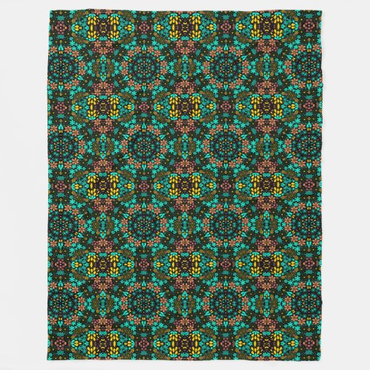 Abstracte mozaïekkaleidoscopische bloemen zwart fleece deken (Voorkant)