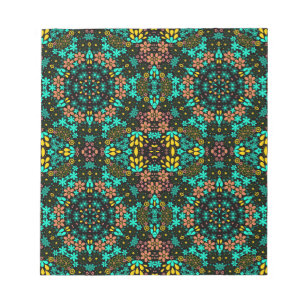 Abstracte mozaïekkaleidoscopische bloemen zwart notitieblok