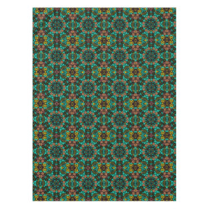 Abstracte mozaïekkaleidoscopische bloemen zwart tafelkleed