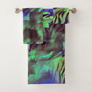 Abstracte mozaïektekening van roestgroen en blauw bad handdoek